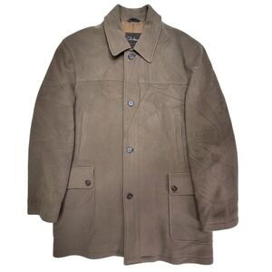 Cole Haan Mens Brown Wool Cashmere Blend Car Coat Jacket Lambskin Trim Size L